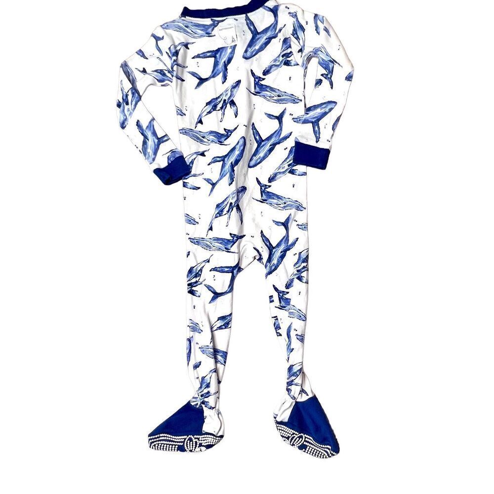 Burt's Bees Baby Organic Cotton Whale‎ Blue White Zippy Footie Sz 18 months - Picture 7 of 10